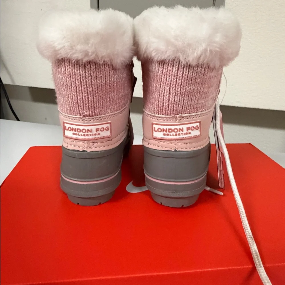 London Fog Pink and Gray Girls Faux-Fur Winter‎ Boots